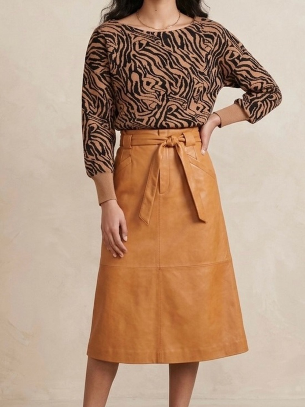 Anthropologie Maeve Boat Neck‎ Tiger Print Sweater